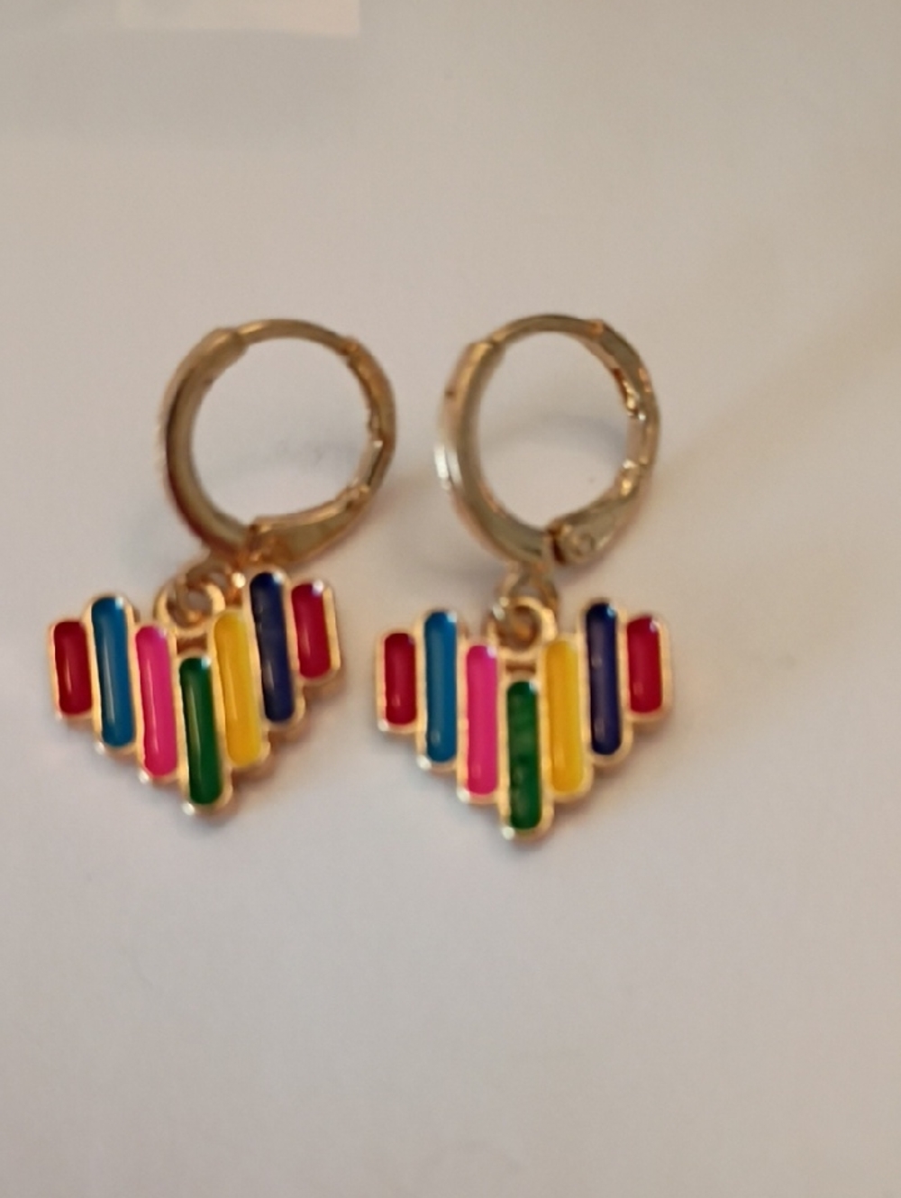 Clearance Gold Heart Drop Huggie Earrings with Multicolor Enamel